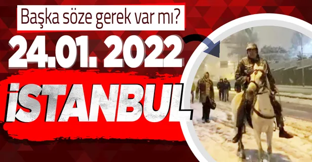 Kardan yolları kapanan İstanbul’da ilginç görüntü: Beyoğlu'nda bir vatandaş atla gezmeye çıktı