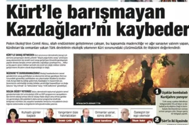 PKK paçavrası gazete Türkiye'yi Kaz Dağları'nı yakmakla tehdit etti