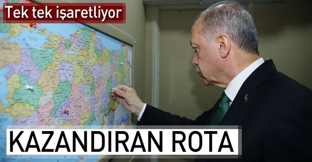 Cumhurbaşkanı Erdoğan gittiği yerleri işaretliyor