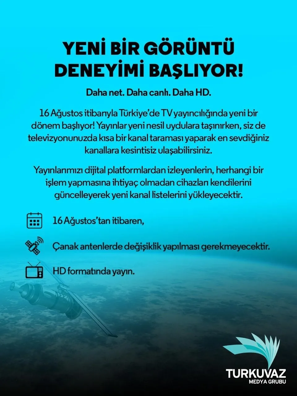 turksat-3a-emekliye-ayriliyor-atv-a-haberin-yeni-frekanslari-1786456468987.jpg İzleyicilerin çanak anten yönünü değiştirmesine gerek kalmadan, sadece kumanda üzerinden yapılacak basit bir frekans taramasıyla HD kalitesinde yayınlara erişim sağlanacak.