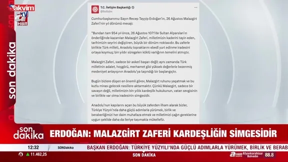 Başkan Erdoğan'dan Malazgirt Zaferi mesajı