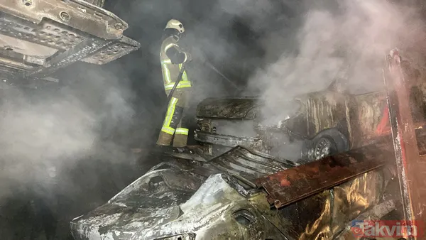 Alev alev yandılar! TIR'ın dorsesinde bulunan sıfır araçlar küle döndü - 14