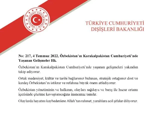 Son dakika: Türkiye'den Özbekistan'da yaşanan gelişmeler hakkında dikkat çeken açıklama-2