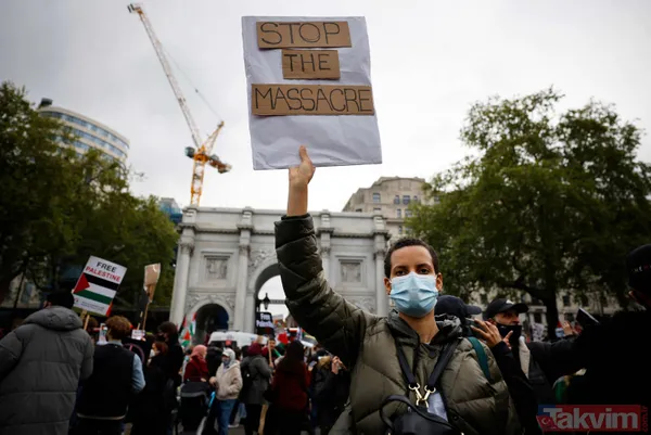 SON DAKİKA: Filistinlilerin katledilmesi protesto ediliyor! Binler Londra'da İsrail Büyükelçiliği'ne yürüyor - 10