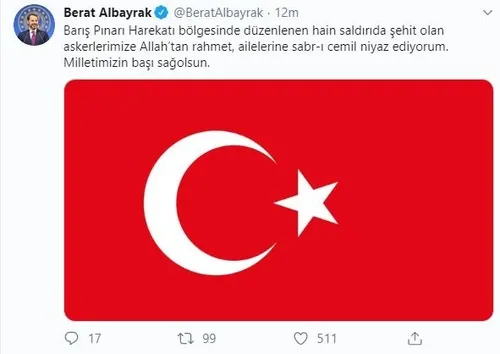 Son dakika: Bakan Albayrak'tan taziye mesajı: Milletimizin başı sağolsun-1