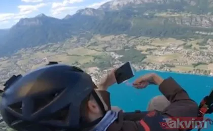 Yamaç paraşütü yapan kadın selfie çekeyim derken! Görenlerin için cız etti