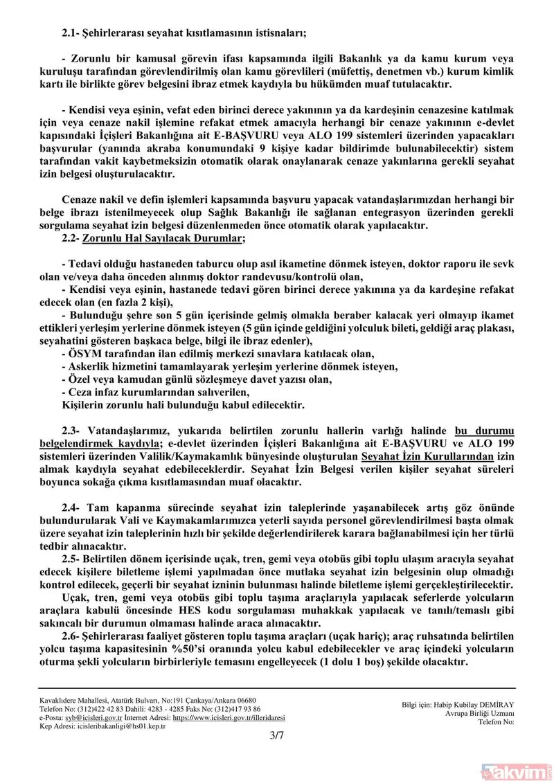 İçişleri Bakanlığı'ndan 'tam kapanma' genelgesi