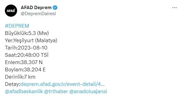 afad-malatyada-53-buyuklugunde-deprem-meydana-geldigini-duyurdu-1691690120916.jpeg AFAD, Malatya'nın Yeşilyurt ilçesinde 5.3 büyüklüğünde deprem meydana geldiğini duyurdu! Son durum ne? Yaralı var mı?-2