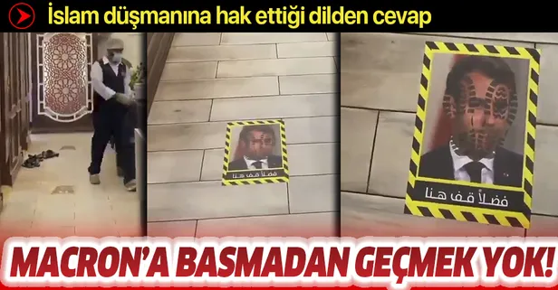 İslam düşmanı Macron'un fotoğrafı Kuveyt'te bir restoranın giriş zeminine yapıştırıldı