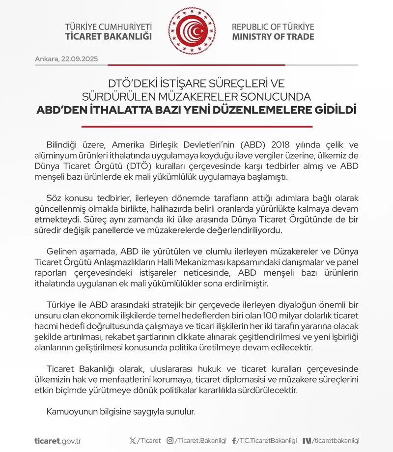 Ticaret Bakanlığı'nın açıklaması