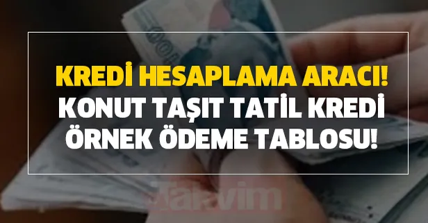 Konut, taşıt, tatil kredi örnek ödeme tablosu! Kredi hesaplama aracı! Ziraat-Halk ve Vakıfbank kredi nasıl hesaplanır?