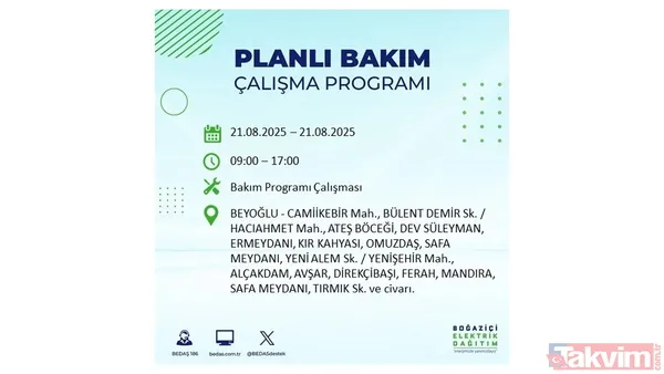 İstanbul'da 23 ilçede elektrik kesintisi! BEDAŞ İLÇE İLÇE listeledi: 21 Ağustos Perşembe günü 8 saat yok - 18