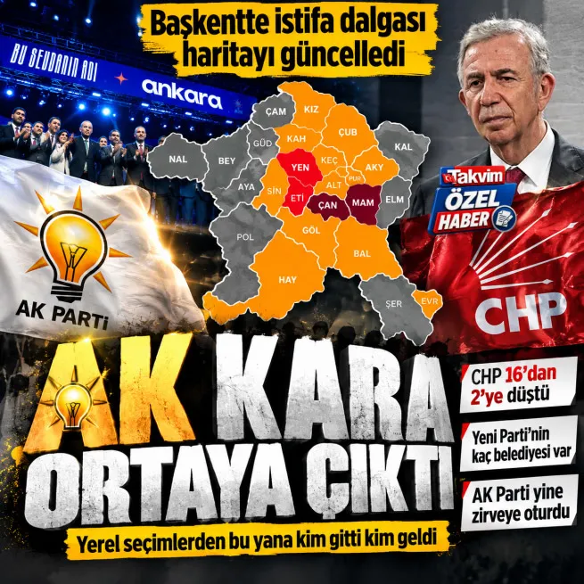 Ankara ilçelerinde istifa dalgası haritayı güncelledi... CHP 16dan 2ye düştü! AK Parti zirvede