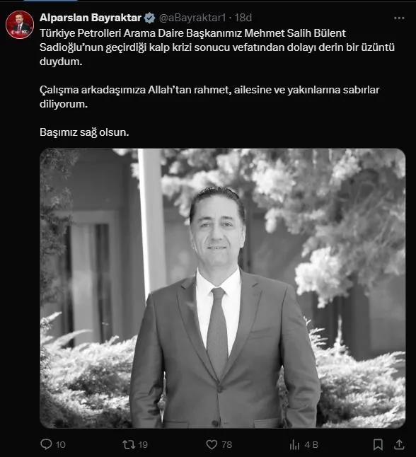 Türkiye Petrolleri Arama Daire Başkanı Mehmet Salih Bülent Sadioğlu otel odasında ölü bulundu! Bakan Bayraktar'dan taziye: "Başımız sağ olsun"-2