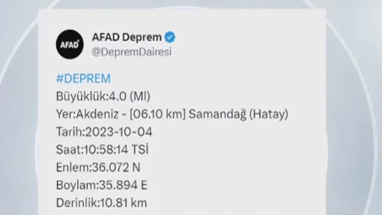 Hatay'da 4 büyüklüğünde deprem!