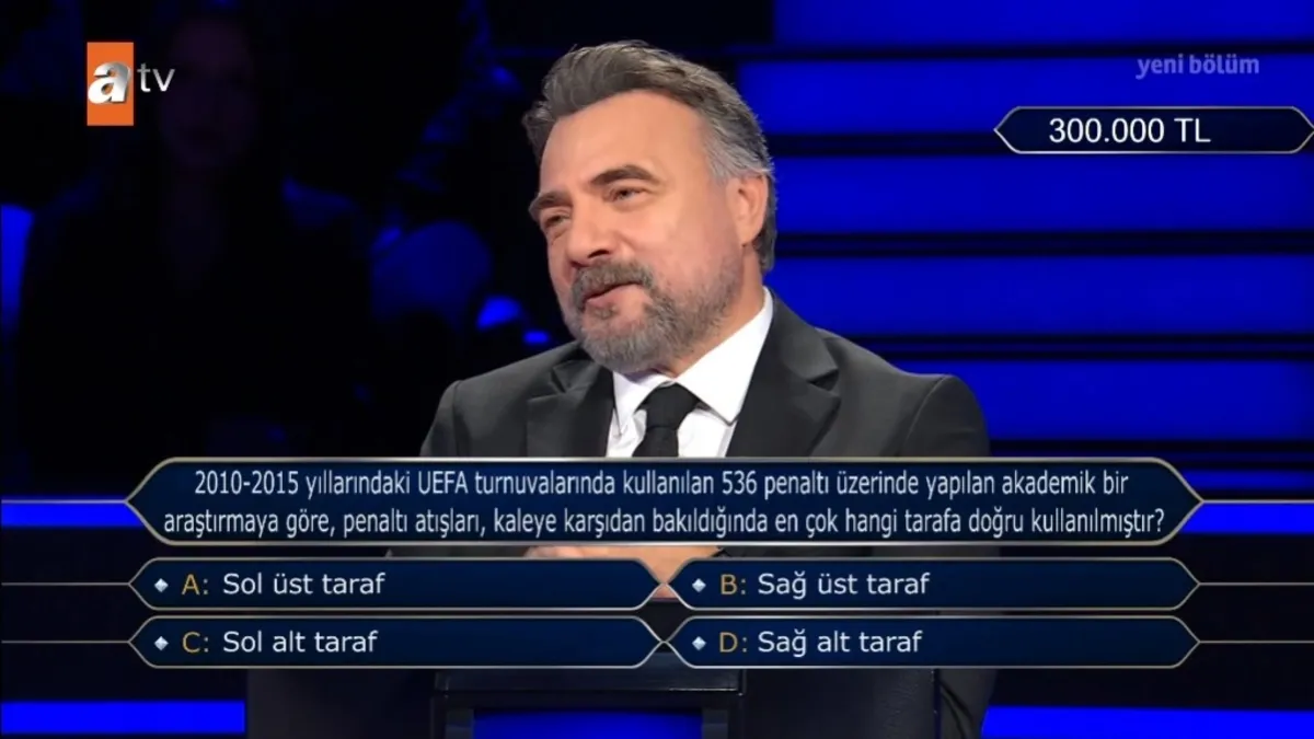 2010-2015 UEFA turnuvalarındaki 536 penaltı analizine göre, atışlar en çok kalenin hangi tarafına yapılmıştır?