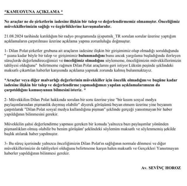 hapisten-cikar-cikmaz-arabalarini-istedigi-iddia-edilmisti-dilan-polatin-avukatindan-aciklama-luks-araclara-ne-1724314634739.jpeg Dilan Polat'ın avukatının açıklaması.