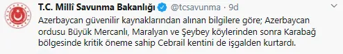 Son dakika: MSB duyurdu! Azerbaycan ordusu Karabağ'daki Cebrail'i işgalden kurtardı-1
