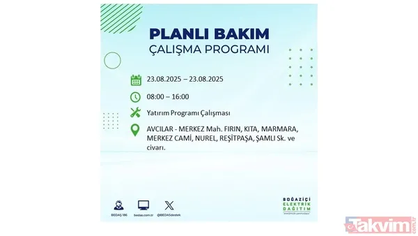 📌23 Ağustos Cumartesi İstanbul'da Elektrik Kesintisi Yaşanacak İlçeler