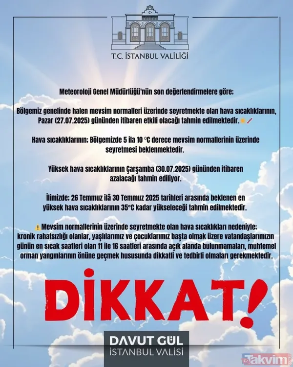 İstanbul Valiliği'nden Uyarı Geldi Meteoroloji Genel Müdürlüğü'nün Son Değerlendirmelerine Göre İstanbul'da Mevsim Normallerinin Üzerinde Seyreden Hava...