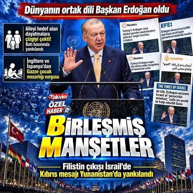 Başkan Erdoğan’ın BM konuşması dünya basınında: Gazze, Kıbrıs, Keşmir ve aile mesajları öne çıktı