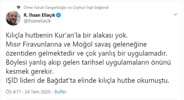 “Gezi İmamı” İhsan Eliaçık’tan Ali Erbaş’a ‘Bağdadi’ benzetmesi! Ayasofya hazımsızlığı sözlerine yansıdı-1