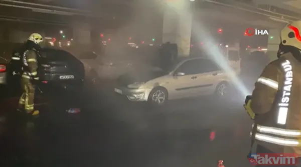 Seyir halinde motor bölümünden alev aldı! Büyük Çamlıca Camisi'nin kapalı otoparkında araç yangını - 3