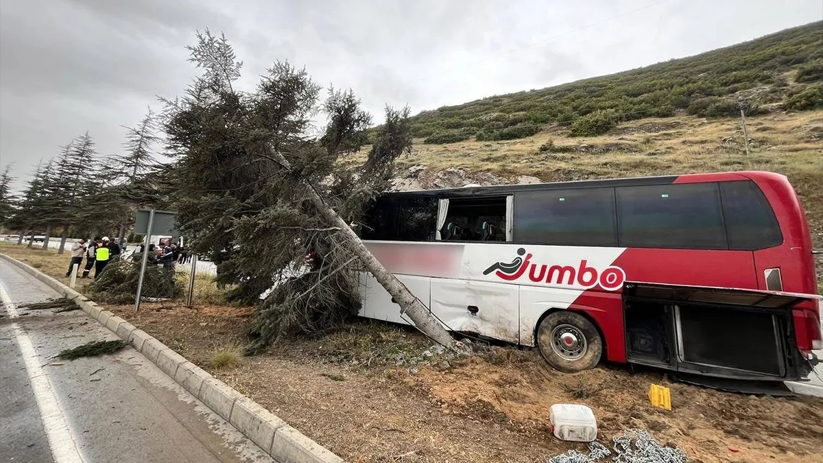 Isparta-Afyonkarahisar kara yolunda kaza! Yolcu otobüsü refüjdeki ağaca çarptı