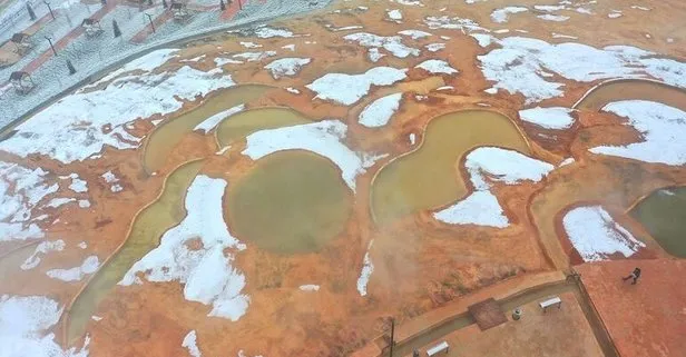 Sivas’taki Altınkale, kar ile ’Pamukkale’yi andırdı