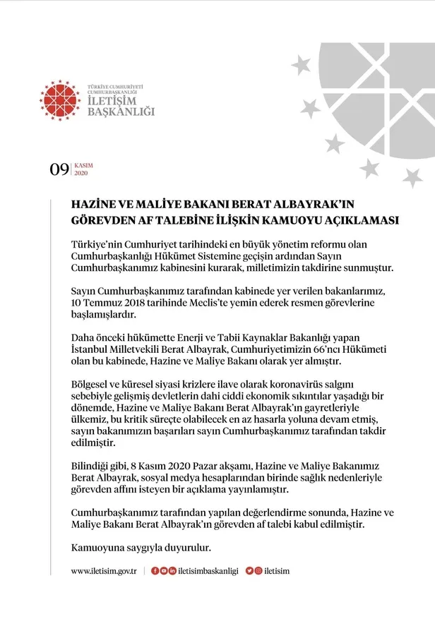 son-dakika-iletisim-baskanligindan-hazine-ve-maliye-bakani-berat-albayrakin-gorevden-af-talebine-iliskin-aciklama-1604948785277.jpeg Son dakika: İletişim Başkanlığı'ndan Hazine ve Maliye Bakanı Berat Albayrak’ın görevden af talebine ilişkin açıklama-1