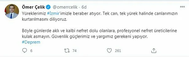 AK Partili Ömer Çelik'ten İzmir depremi hakkında provokatif paylaşımlara sert tepki-1