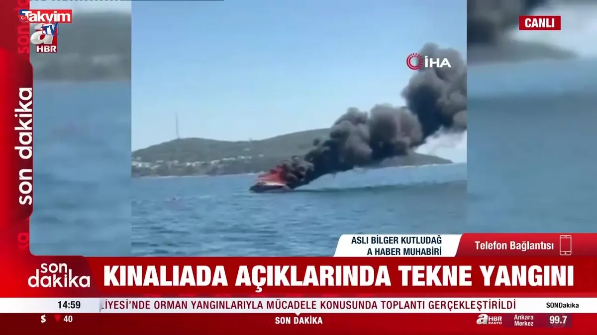 Kınalıada açıklarında tekne yangını