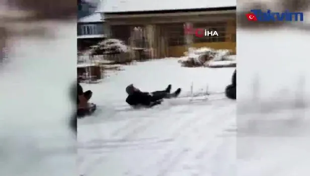 Burdur’da 7 kafadar traktöre lastikleri bağlayarak düşe kalka kayak yaptı
