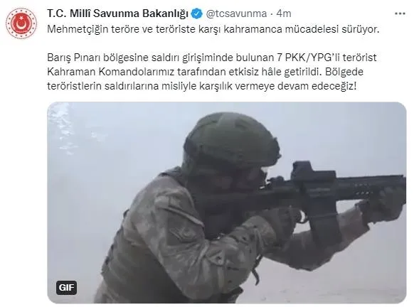 Barış Pınarı bölgesine saldırı girişimindeki 7 PKK/YPG’li terörist etkisiz hale getirildi-1