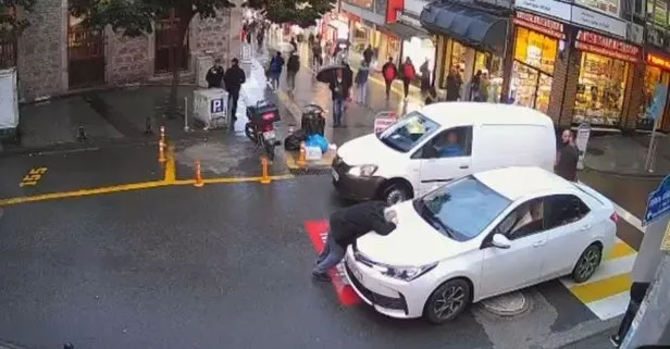 Sosyal medya bu videoyu konuşuyor! Giresun’da bir kişi kendisini duran aracın önüne attı ve sırt üstü yere yığıldı
