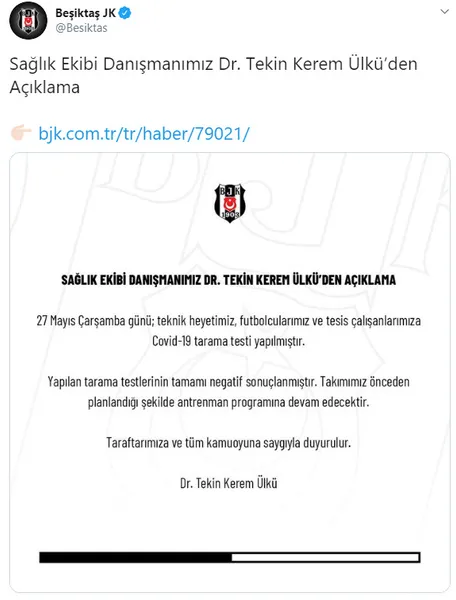 Beşiktaş'tan son dakika koronavirüs açıklaması: Yapılan testler sonucunda...-1