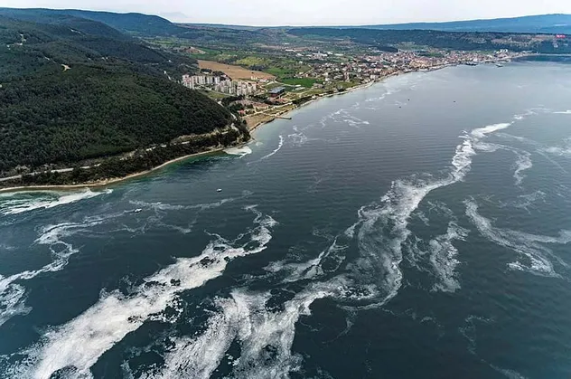 Çanakkale'de balıkçıların kabusu haline gelen müsilaj havadan görüntülendi