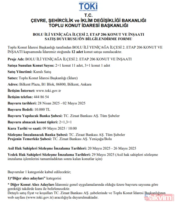 Kalan Konutlar İçin 29 Mayıs 2025'Te Yedek Hak Sahipleri Sözleşmeye Çağrılacak Peşinatın Kalan Kısmı Banka Şubesine Yatırılarak Sözleşme İmzalanacak Konut...