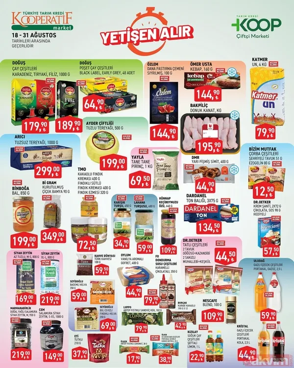 Doğuş Çay Çeşitleri (Karadeniz, Tiryak, Filiz, 1000 g): 179,90 TL Doğuş Çay Çeşitleri (Black Label, Early Grey, 48 adet): 64,90 TL Nescafé Gold 100 g: 109,90...