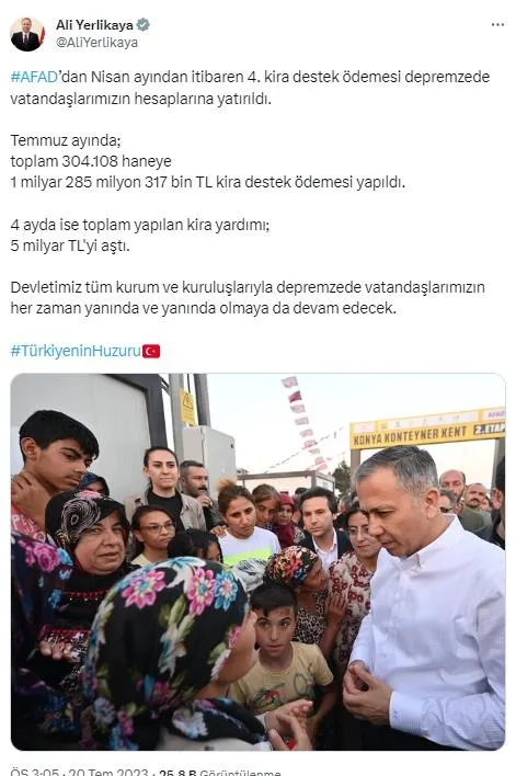 İçişleri Bakanı Ali Yerlikaya'dan depremzedelere kira desteği için yeni açıklama!-1