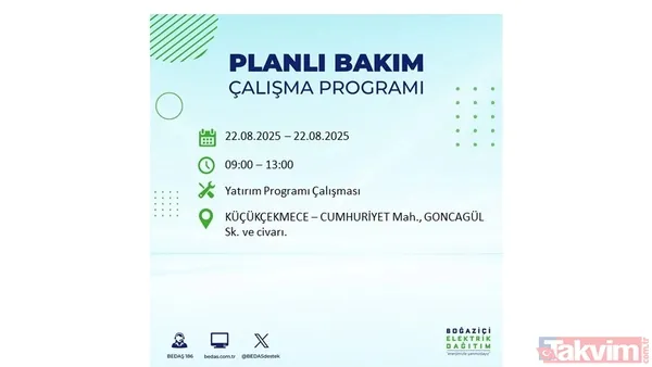 İstanbul'da 19 ilçede elektrik kesintisi! BEDAŞ İLÇE İLÇE listeledi: 22 Ağustos Cuma günü 8 saat yok - 10