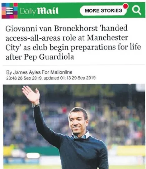 Guardiola'nın veliahtı: Daily Mail 2019'da M.City'nin Guardiola sonrası Van Bronckhorst'u düşündüğünü yazmıştı-3