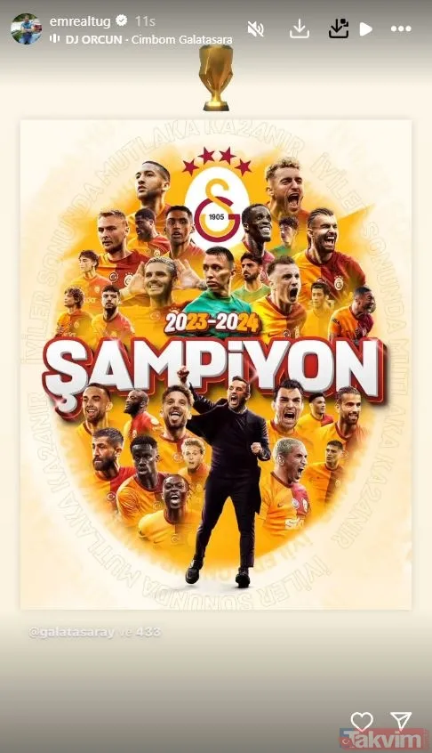 2023-24 sezonu Süper Lig şampiyonu Galatasaray ünlü aslanları coşturdu! Sosyal medya sarı-kırmızıya boyandı! İşte ünlülerin şampiyonluk paylaşımları... - 6