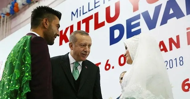 Gelin ve damat Erdoğanı görmeye geldi