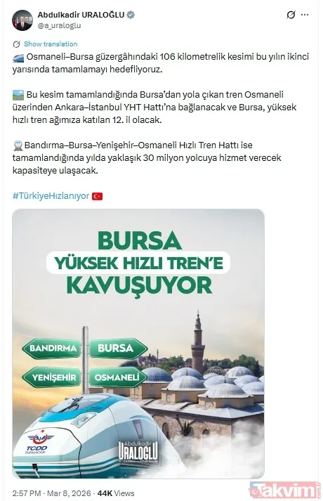 İstanbul-Bursa 1 saat 15 dakikaya iniyor: Hızlı tren hattı ve 2026-2028 proje takvimi - 2