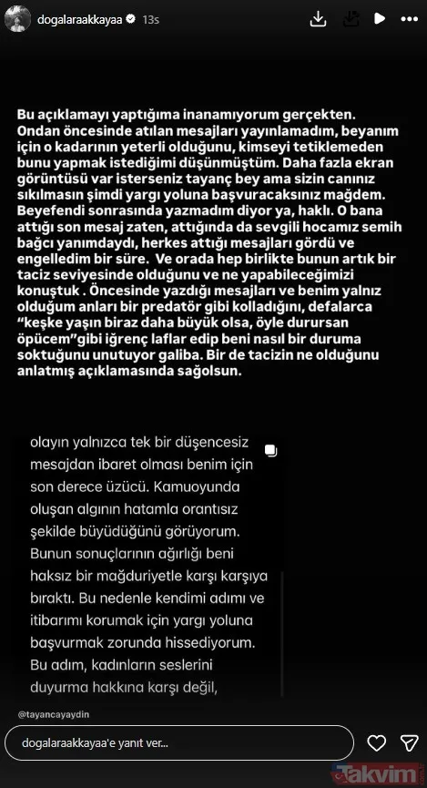 Doğa Lara Akkaya’dan Tayanç Ayaydın’ın taciz açıklamasına yanıt: Daha fazla mesaj var! - 9