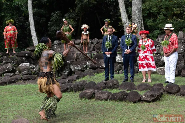 Fransa Cumhurbaşkanı Emmanuel Macron'un Fransız Polinezyası'nda ilginç anları! Boynuna çiçekleri doladılar - 5