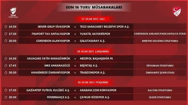 Ziraat Türkiye Kupası'nda son 16 turu programı açıklandı!-1