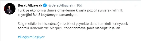 Son dakika: Hazine ve Maliye Bakanı Berat Albayrak'tan büyüme mesajı-1