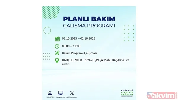 🔵2 Ekim 2025 Perşembe Günü İstanbul'da Elektrik Kesintisi Yaşanacak İlçeler
